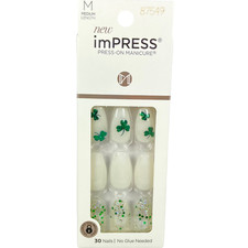 Kiss Nails Impress Press Manicure Medium Coffin Gel St. Pattys Day Green Clover