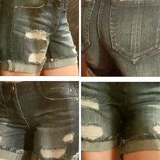 VINTAGE REUNION REWASH BLUE DENIM SHORTS JEANS SZE 24 OR 0 DISTRESSED DARK WASH