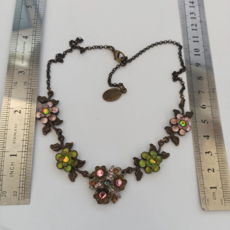 Ожерелье Michal Negrin раннее потертое романтический шик цветы кристаллы эмаль стекло - Изображение 3 из 4