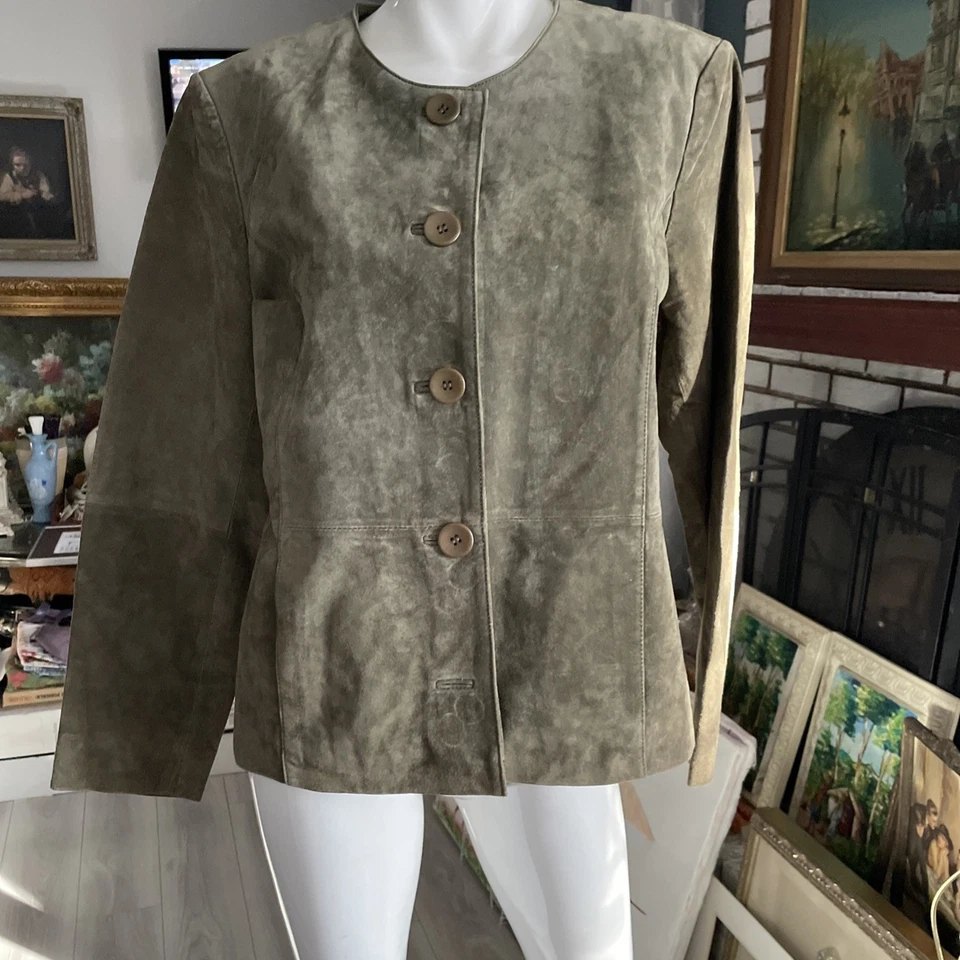 Chaqueta de Gamuza Coldwater Creek Verde Abotonada Ajustada Western Moto Office Petite L Foto 3 de 4