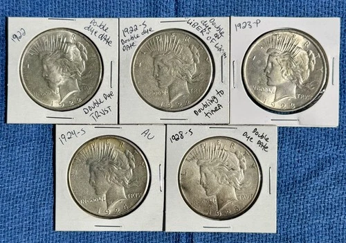 BU/AU Silver Peace Dollars Lot of 5 1922S, 1922P, 1923P, 1924S, 1928S Errors
