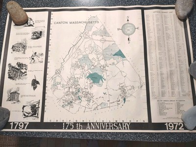Vintage Map Canton Massachusetts 1972 175th Anniversary 33'' x 22''