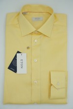 Men ETON Single Cuff Shirt Yellow Herringbone Cutaway Contemporary Size 41 16