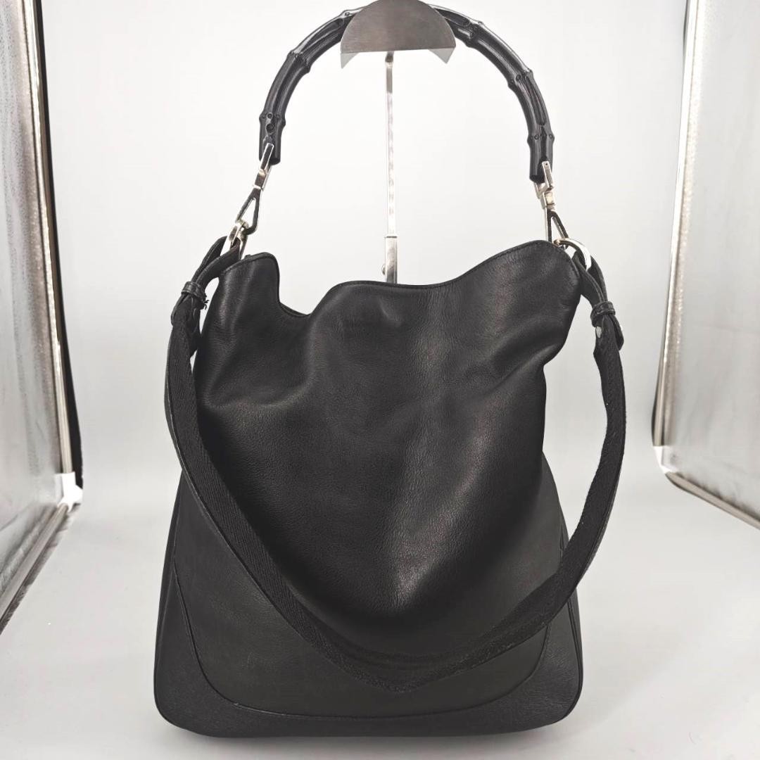 Gucci Bamboo Leather Shoulder Bag 2Way Handbag Authentic Preowned