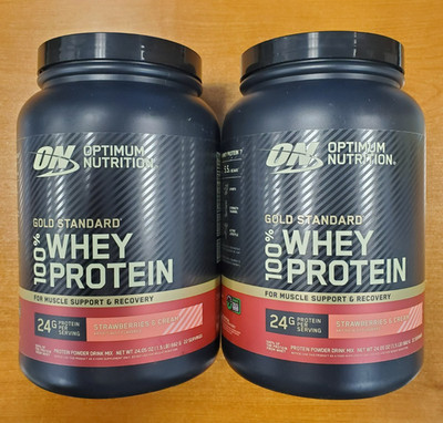 2 Tubs: Optimum Nutrition Whey Protein Strawberries&Cream 1.5lb ea Exp 8/27 R3P7