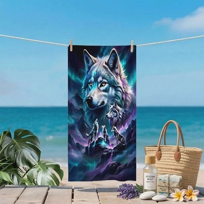 Wolf Pack Aurora Mountain Art Superfine Fiber Absorbent Bath Towel. Suitable fo