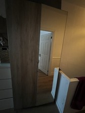 Dark Wood 2-Door Freestanding Wardrobe Full-Length Rectangular Mirror