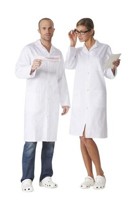 Weiße Laborbluse 100% Baumwolle Druckknopfverschluss