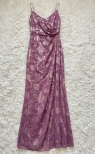 Adrianna Papell Purple Gold Floral Front Slit Evening Prom Maxi Dress Size 6 UK