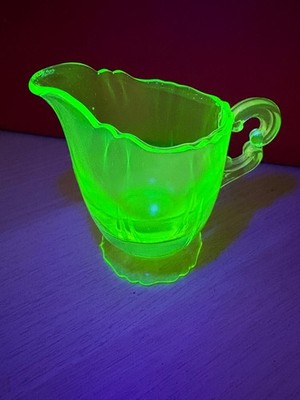 Vintage Vaseline Uranium Green Glass Cream Pitcher