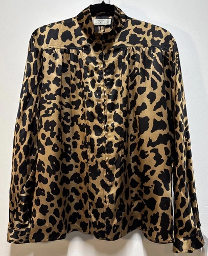 Top blusa donna Valentino Miss V stampa animalier seta zip taglia 14 designer