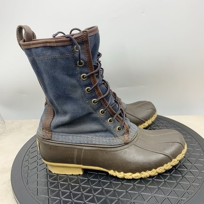 LL Bean Duck Boots Women Size 8 Shoes Blue Canvas Brown Rubber Tall 10''
