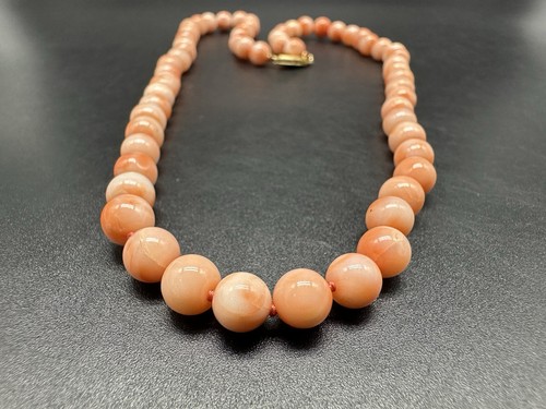 Vintage 14k Gold Angel Skin Pink Coral Elegant Beaded Necklace 18in - Picture 4 of 8
