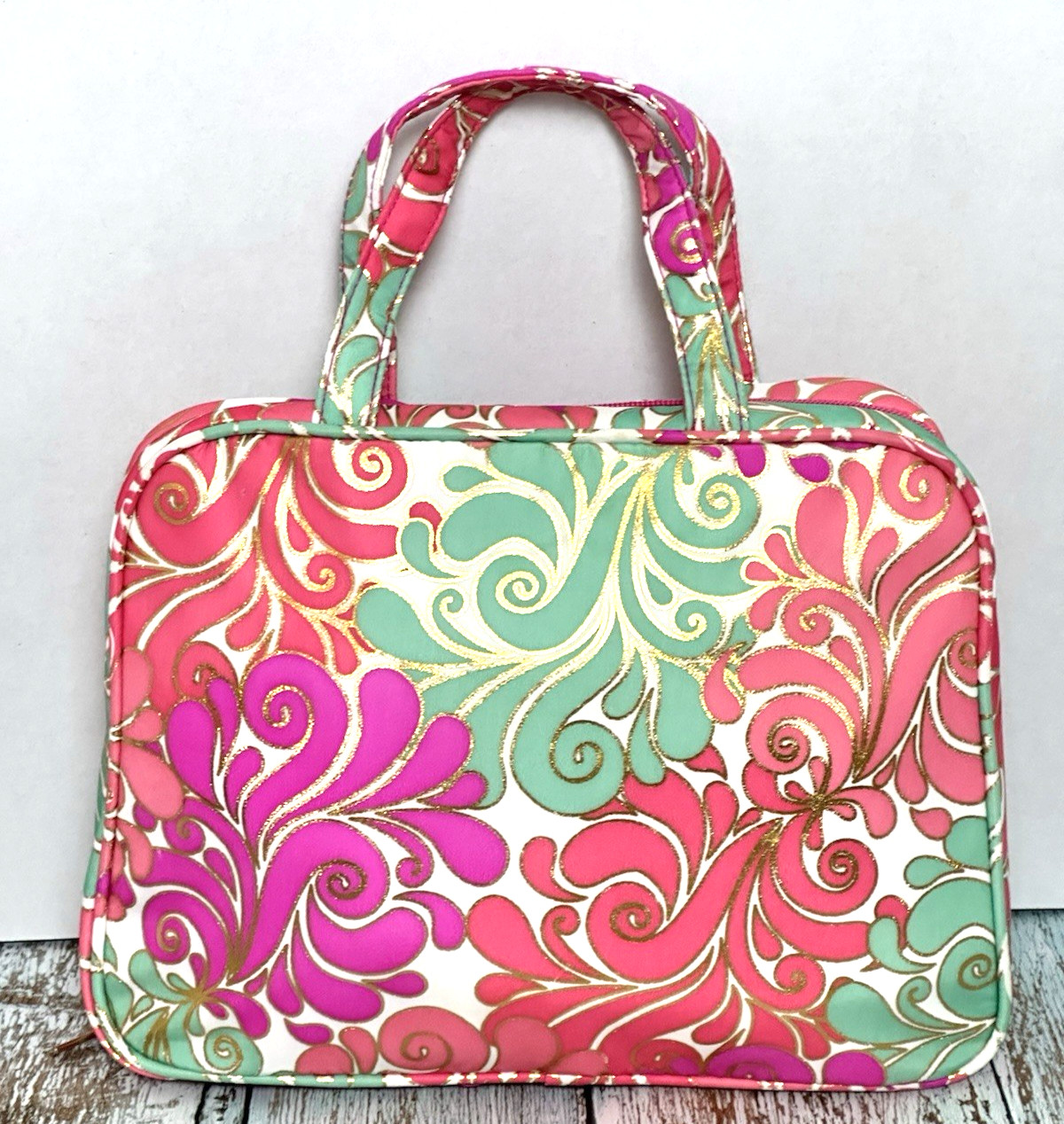 Modella Hanging Cosmetic Makeup Bag Pink & Teal Swirl Pattern Travel Organizer