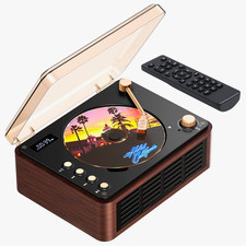 Retro Portable CD Player, Bluetooth, FM Radio, USB/AUX, with Remote Walnut Brown