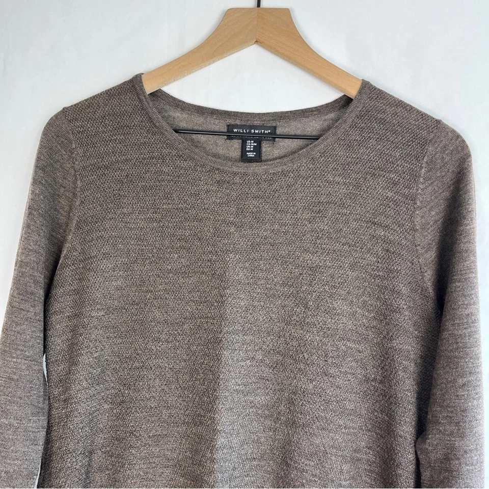 Suéter túnica de lana merino fina marrón M M M imitación botón texturizado WILLI SMITH para mujer Foto 4 de 4