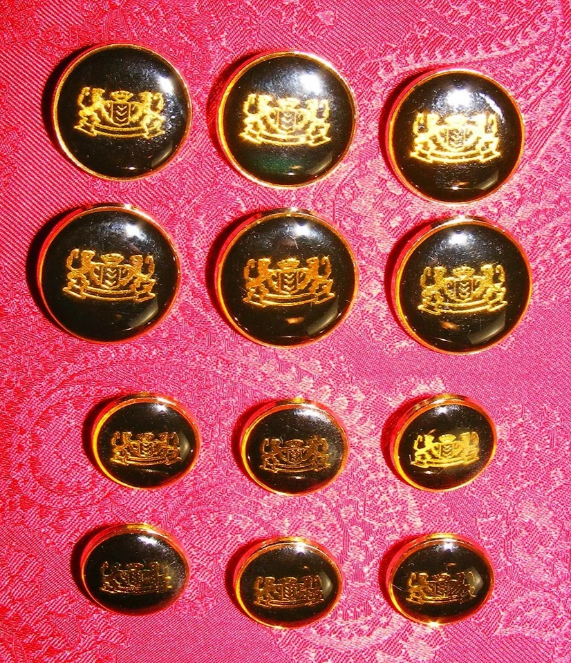VINTAGE BESPOKE BLACK ENAMEL GOLD CROWN & LIONS REPLACEMENT DB BLAZER BUTTON SET - Image 4 of 4