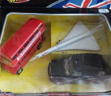 CORGI LONDON SCENE,ROUEMASTER BUS, BRITISH AIRWAYS CONCORDE,BLACK TAXI