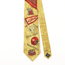 Vintage Silk Tie 1990's Men's Gold University of Alabama Cartoon Pattern