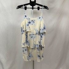 Womens L Blue Floral Dress Ruffle Layered Sleeveless NWT Cottagecore