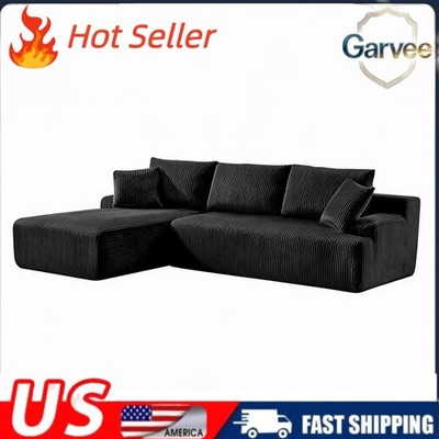 Corduroy Cloud Couch L-Shape Boneless, Left Facing Chaise, 3-Seat Sectional Sofa