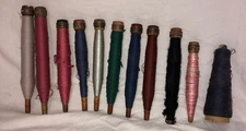 Lot of 10 Antique Wood Quill Thread/Yarn Weavin Spinning Spindle Bobbins/Spools