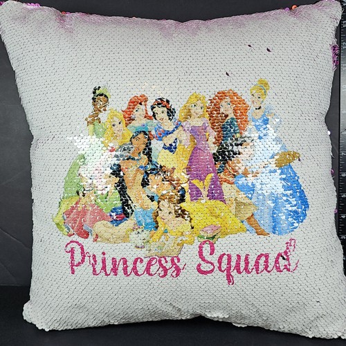 Disney Princess Squad Purple Reversible Sequin Pillow 14" x 14" FUN & Pretty - Picture 2 of 17