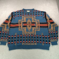 The Territory Ahead Sweater Mens 2XL Blue Tribal Aztec Cotton Knit Jumper