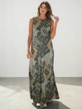 VTG 90s Maxi Dress Sleeveless Sz 12 Green Floral Paisley Fairy Grunge