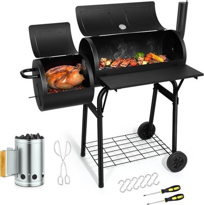 Barrel Charcoal Grill with offset Smoker(420.SQ.IN), Large Outdoor BBQ Grills wi