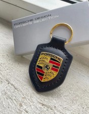 NEW Porsche Leather Crest Key Ring Fob Chain Black WAP0500950E OEM Gift
