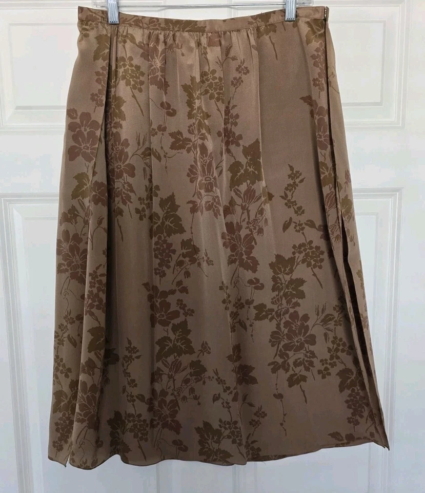 复古 80 年代 Calvin Klein 100% 真丝套装 2 件套花卉印花裹身衬衫和裙子! 12  — 第 4/4 张图片