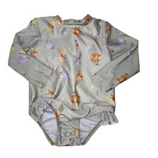 Disney Winnie Pooh 9M one-piece Swimsuit Light green Ruffle Snap Crotch Zipper 2