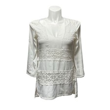 BCBG Max Azria Women s Small Top White Long Sleeve Lace Inlay Soft Shirt