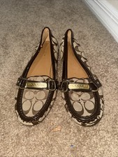 Coach Signature Women's Brown Beige Logo Canvas Slip-On Loafer Flats US 8.5