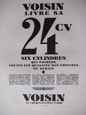 PUBLICITÉ DE PRESSE 1928 AUTOMOBILES VOISIN LIVRE SA 24 CV SIX CYLINDRES