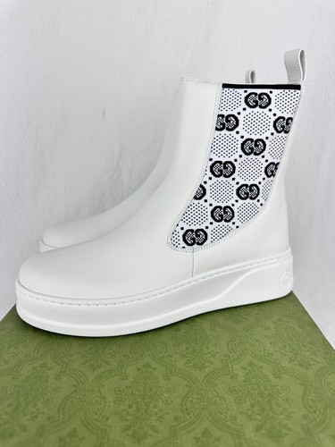 NIB LADIES GUCCI BOOTS LEATHER RS DALI SOFT TECH GG JERSEY WHITE BLACK SIZE 40 - Imagen 3 de 9