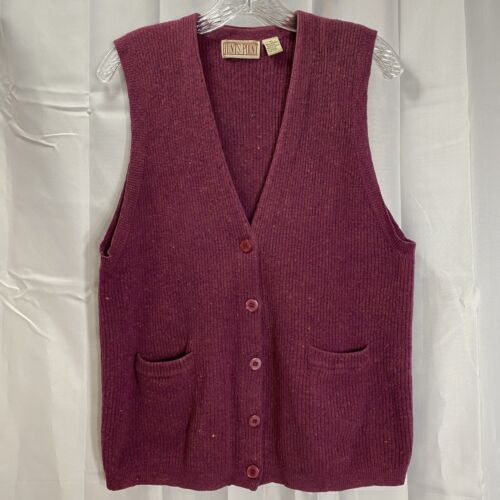 Vintage Hunts Point Damen M Pullover Weste Wollmischung Knopfleiste Taschen Burgund Tweed - Bild 1 von 11