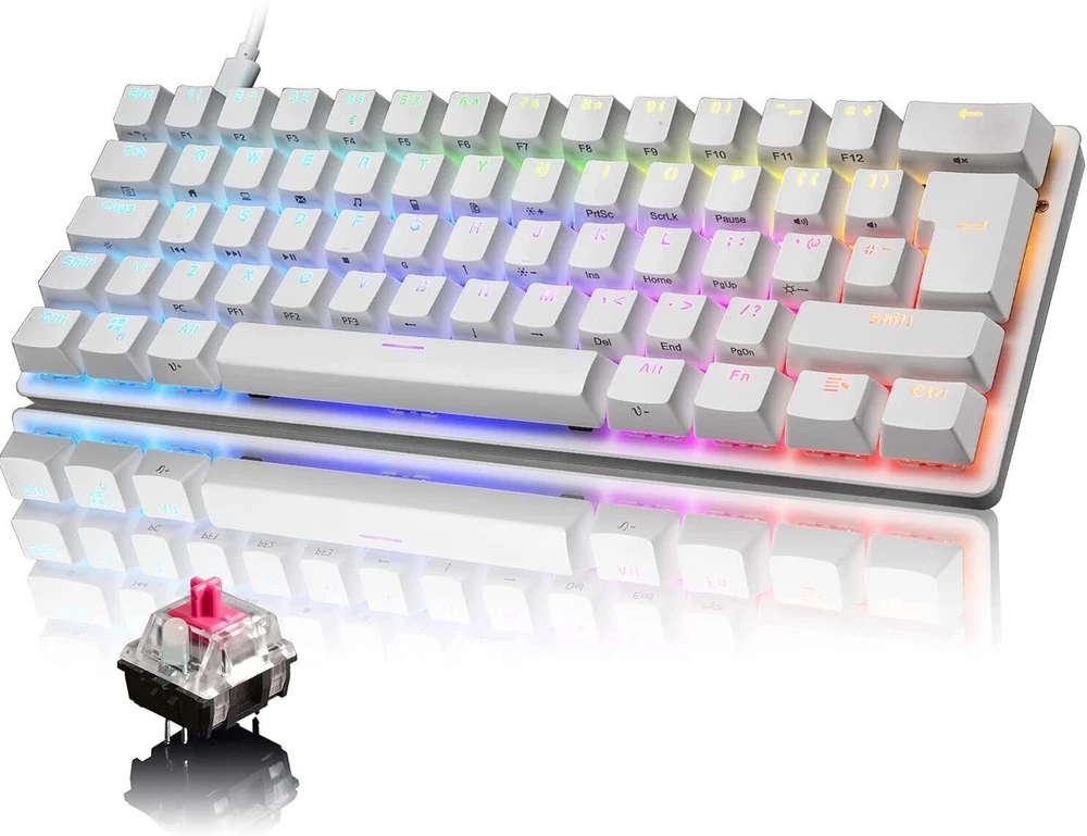 Compact 62-Key Wired Mechanical RGB Gaming Keyboard Compatible with PS4