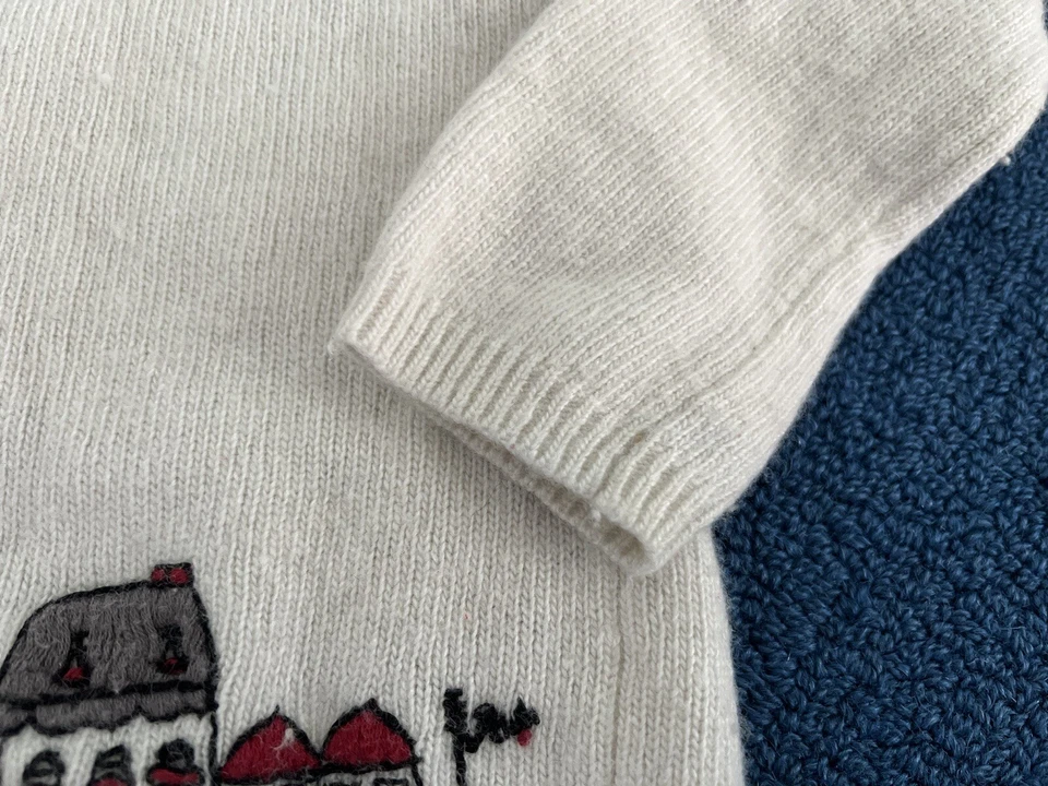 Cárdigan Suéter Janie Jack De Colección Raro Uptown Vacaciones 3T Casas de Pueblo Lana de Cordero Foto 4 de 4