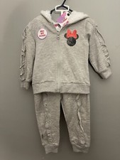 Disney Junior Baby Girl 2-Piece Sequin Minnie Zip-Up Hoodie Pants Set Gray 18M