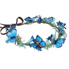 Handmade Flower Butterfly Crown - Floral Elf Crown Woodland Fairy Blue