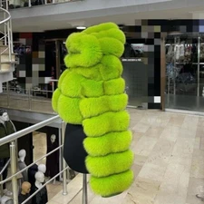 New Fashion Real Natural Fox Fur Short Coat Hooded Women's Winter Green Jacket
