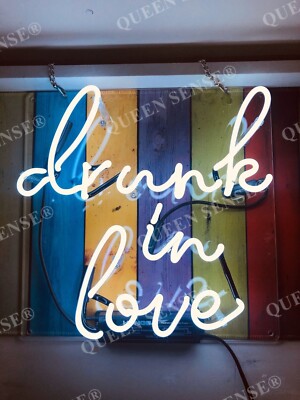 20''x16'' Drunk In Love White Acrylic Neon Sign Lamp Light Artwork Wall Room QL