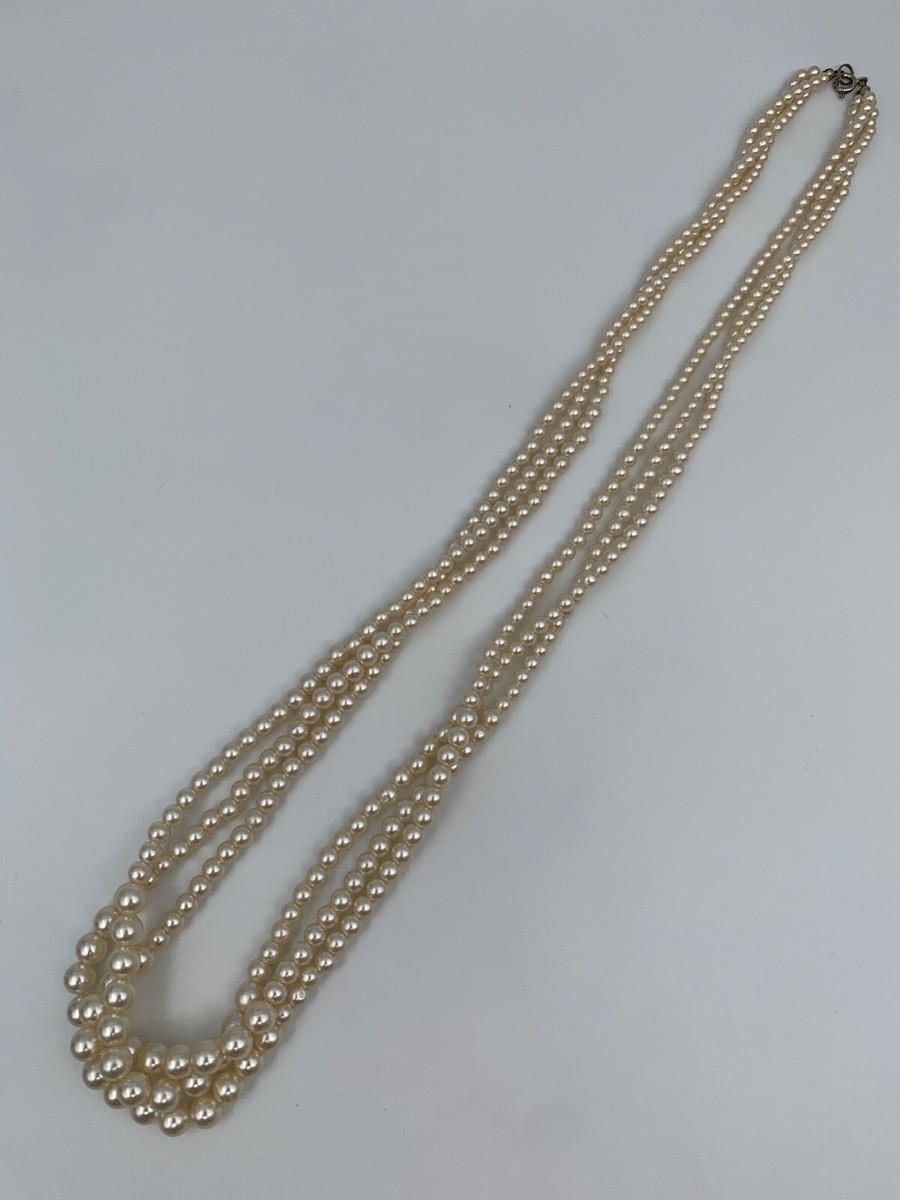 Collier Sautoir Vintage 3 Rangs Perles - Longueur 43 Cm, Occasion, Fantaisie Joli