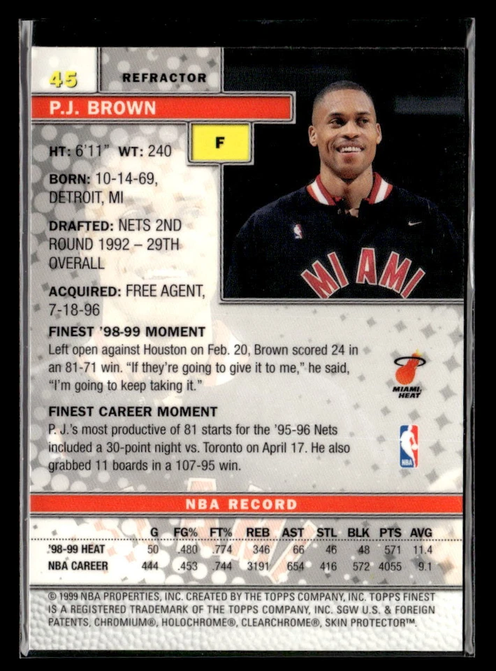 1999 Finest #45 P.J. Brown Refractor EX/NM - Image 2 of 2