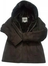 Esprit Outwear Womens L Brown Suede Faux Fur Lined Zipper Hooded Jacket
