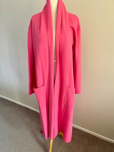$380 Max Sport LA Bright Pink Viscose Knit Cardigan Coat Duster pockets sz L NEW - Picture 2 of 8