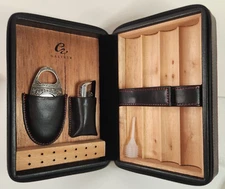 Galiner Cigar Humidor Case Leather Case 3 Jet Torch Cigar Lighter and Cutter Set