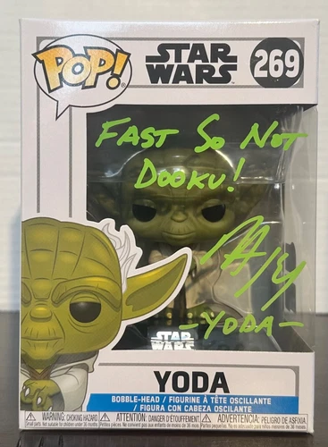FUNKO POP  STAR WARS Yoda 269 Signed by  Peter Kelamis  Beckett and OCCM